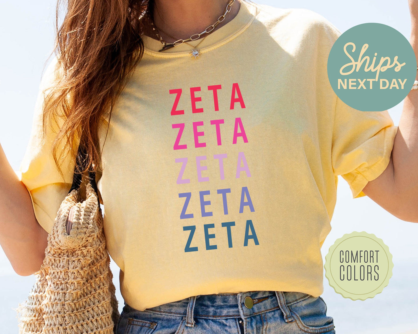 Zeta Tau Alpha Bright and Stacked Comfort Colors Sorority T-shirt _ 26g