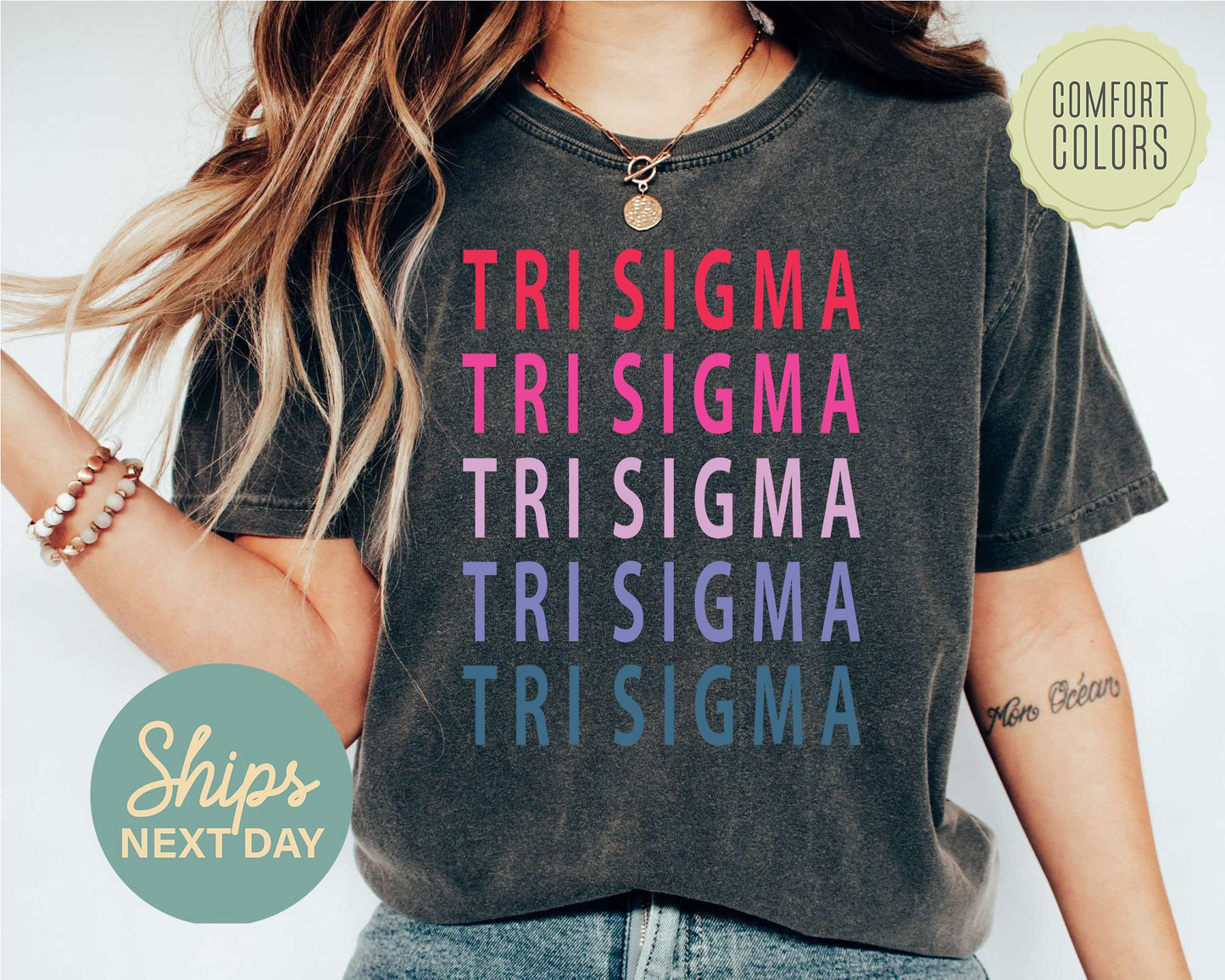 Sigma Sigma Sigma Bright and Stacked Comfort Colors Sorority T-shirt _ 24g