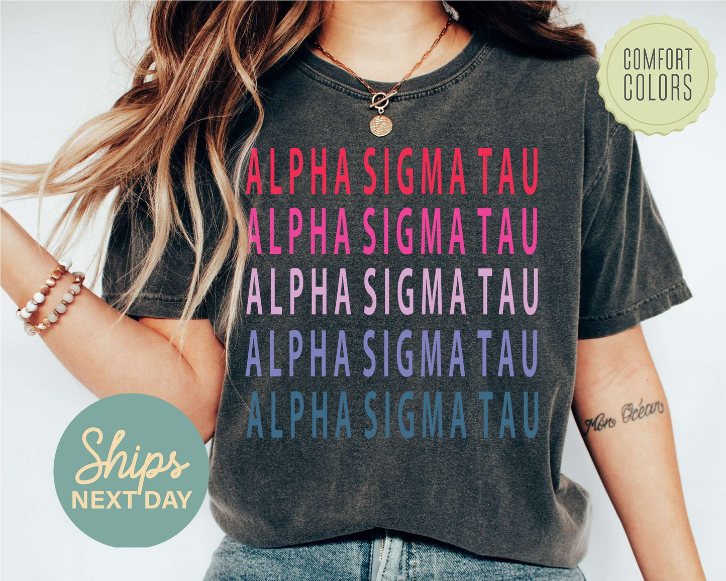 Alpha Sigma Tau Bright and Stacked Comfort Colors Sorority T-shirt _ 7g