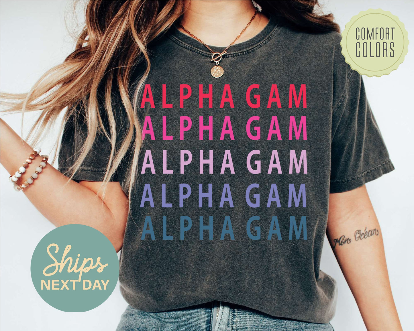 Alpha Gamma Delta Bright and Stacked Comfort Colors Sorority T-shirt _ 3g