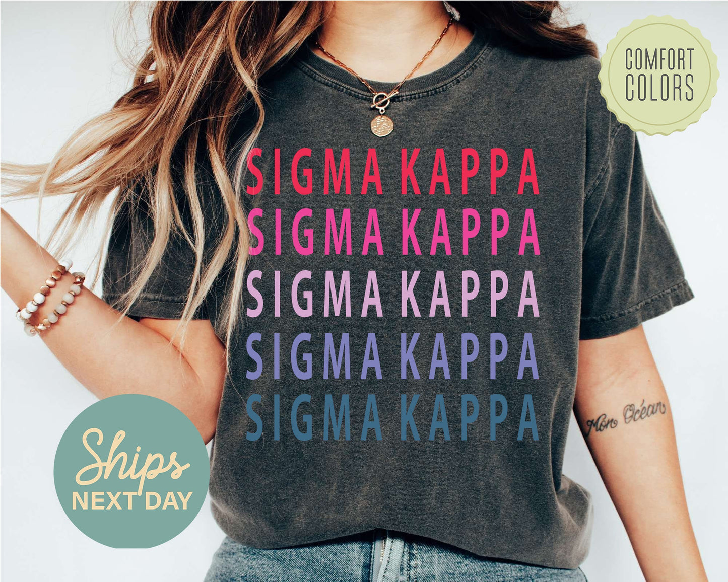 Sigma Kappa Bright and Stacked Comfort Colors Sorority T-shirt _ 23g