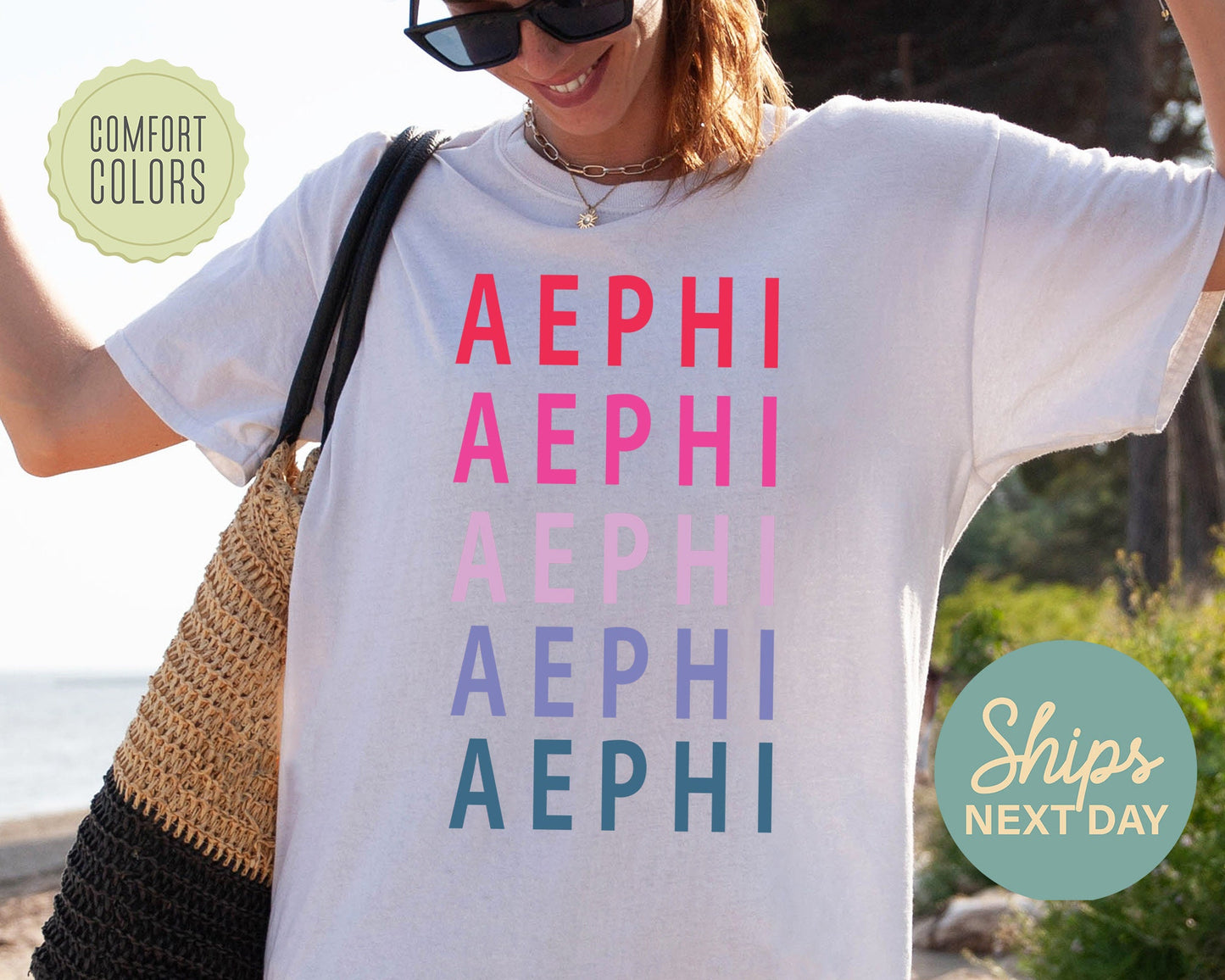 Alpha Epsilon Phi Bright and Stacked Comfort Colors Sorority T-shirt _ 2g