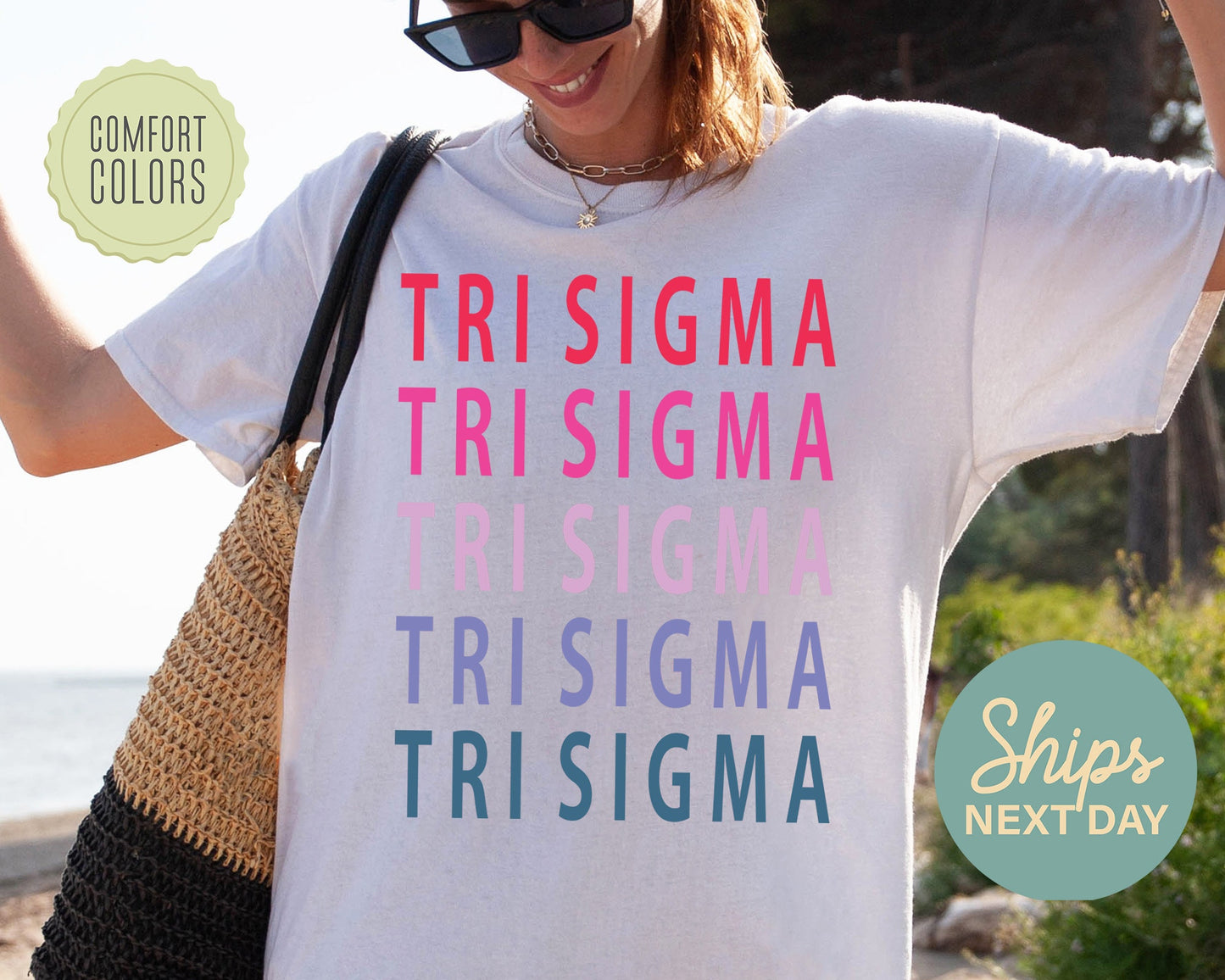 Sigma Sigma Sigma Bright and Stacked Comfort Colors Sorority T-shirt _ 24g