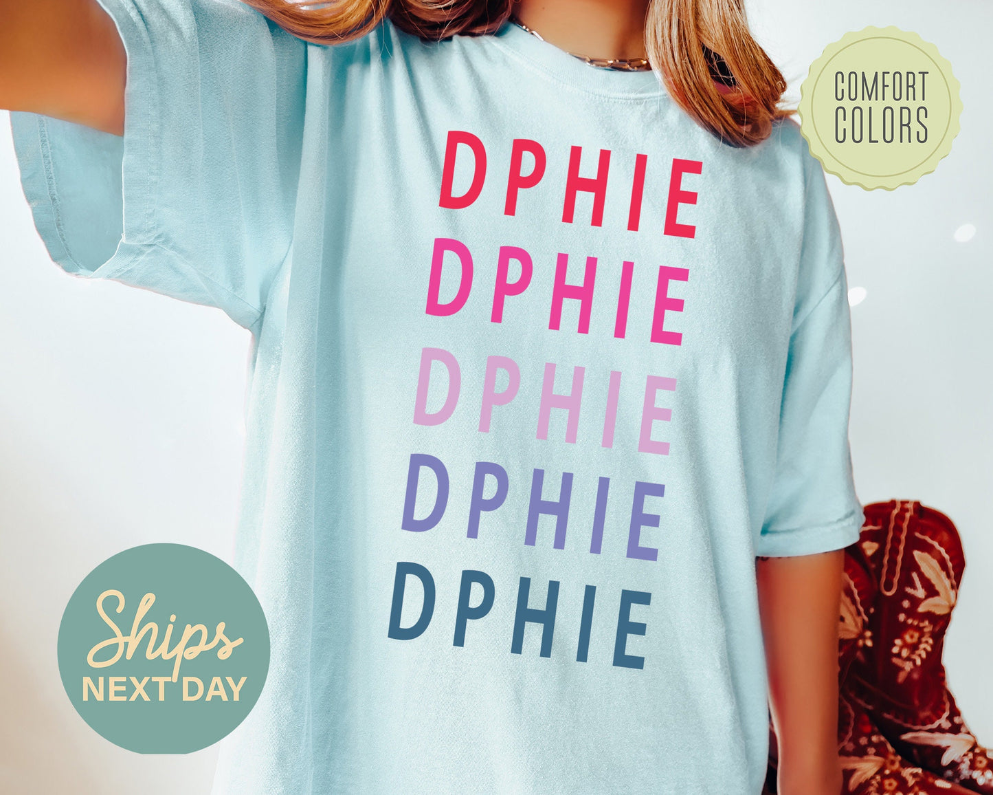Delta Phi Epsilon Bright and Stacked Comfort Colors Sorority T-shirt _ 12g