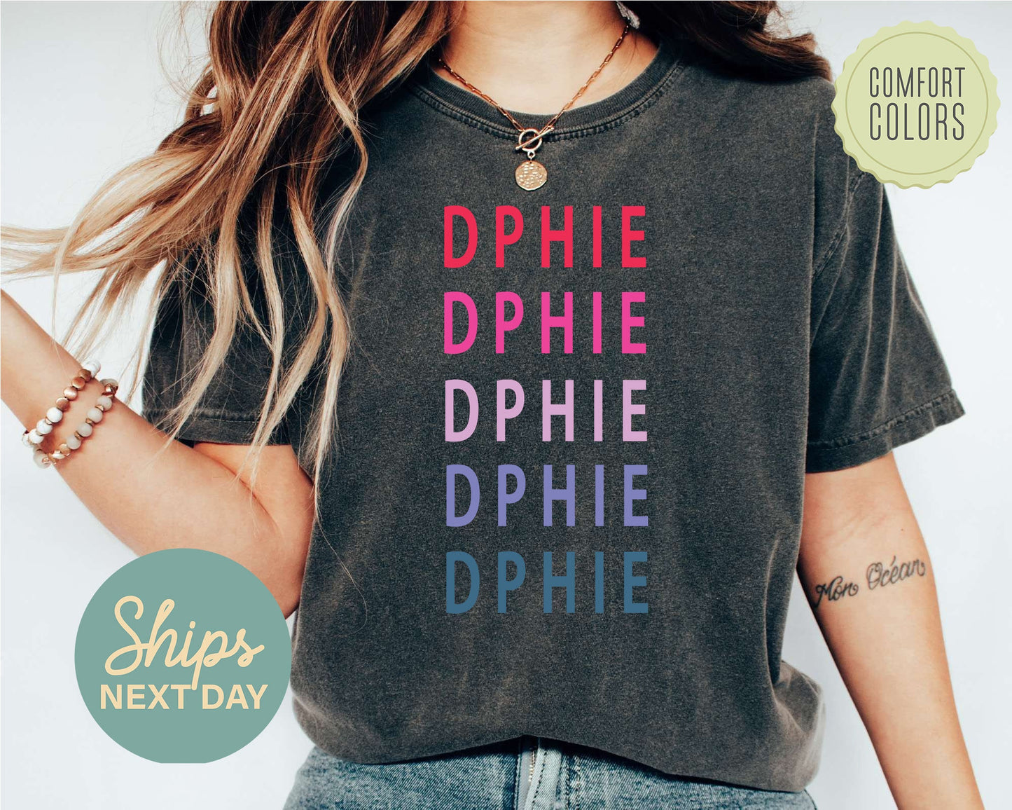 Delta Phi Epsilon Bright and Stacked Comfort Colors Sorority T-shirt _ 12g