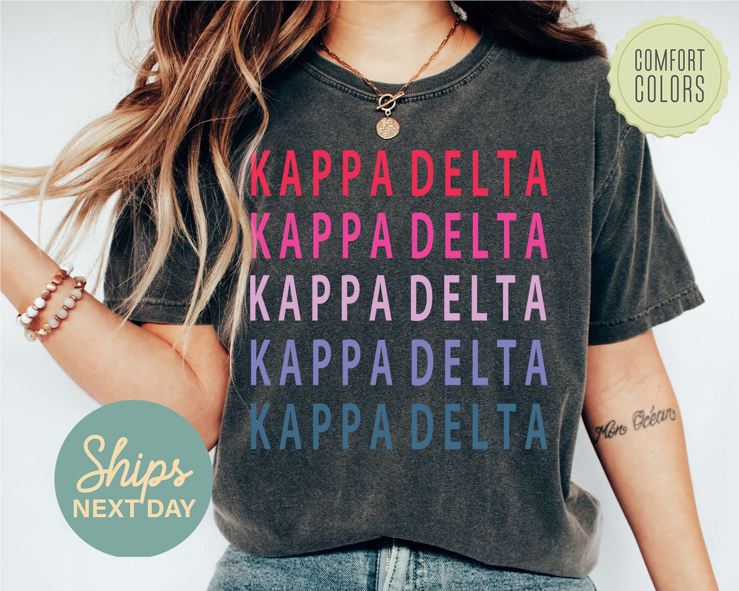 Kappa Delta Bright and Stacked Comfort Colors Sorority T-shirt _ 16g