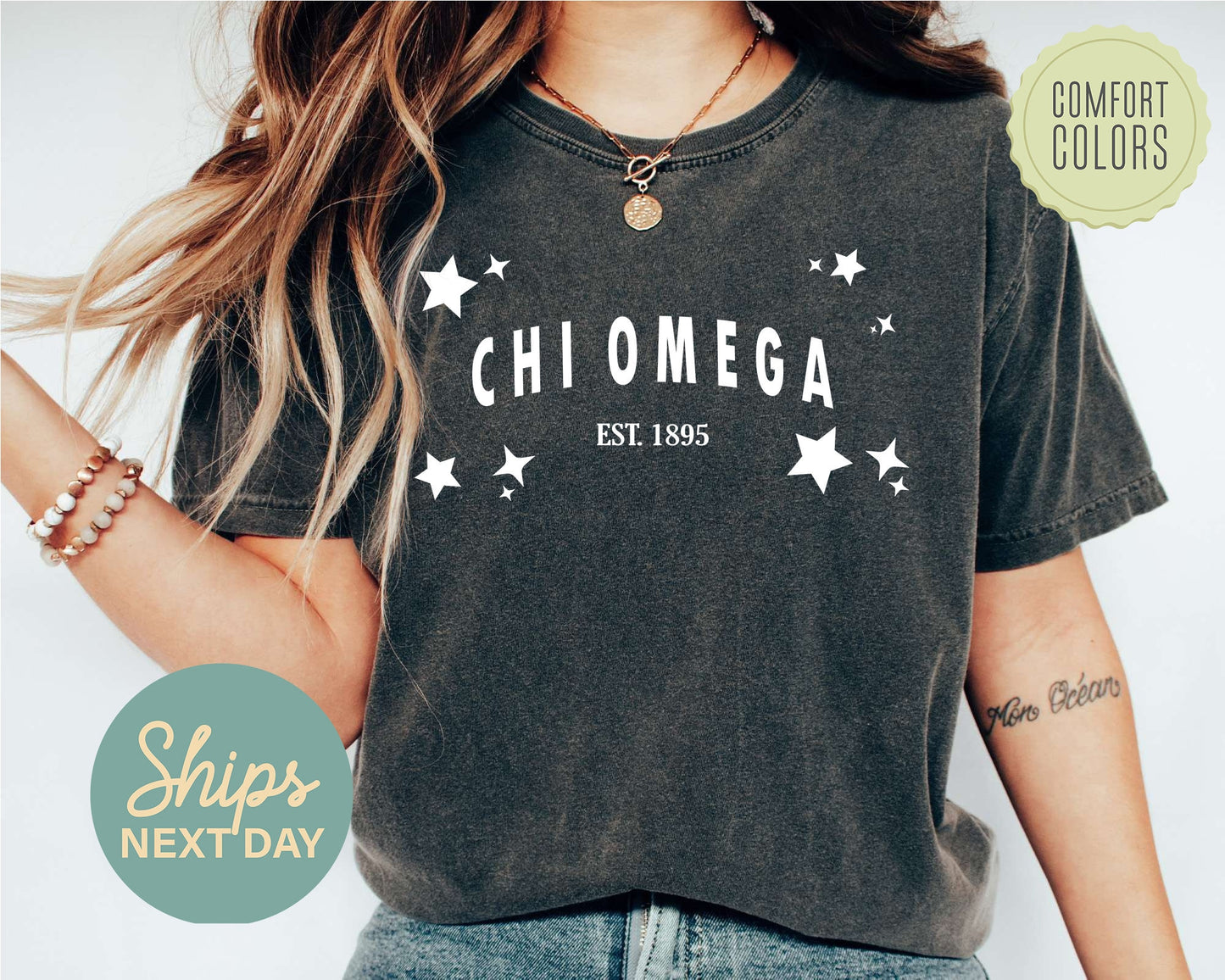 Chi Omega Arched Star Comfort Colors Sorority T-shirt _ 2273g