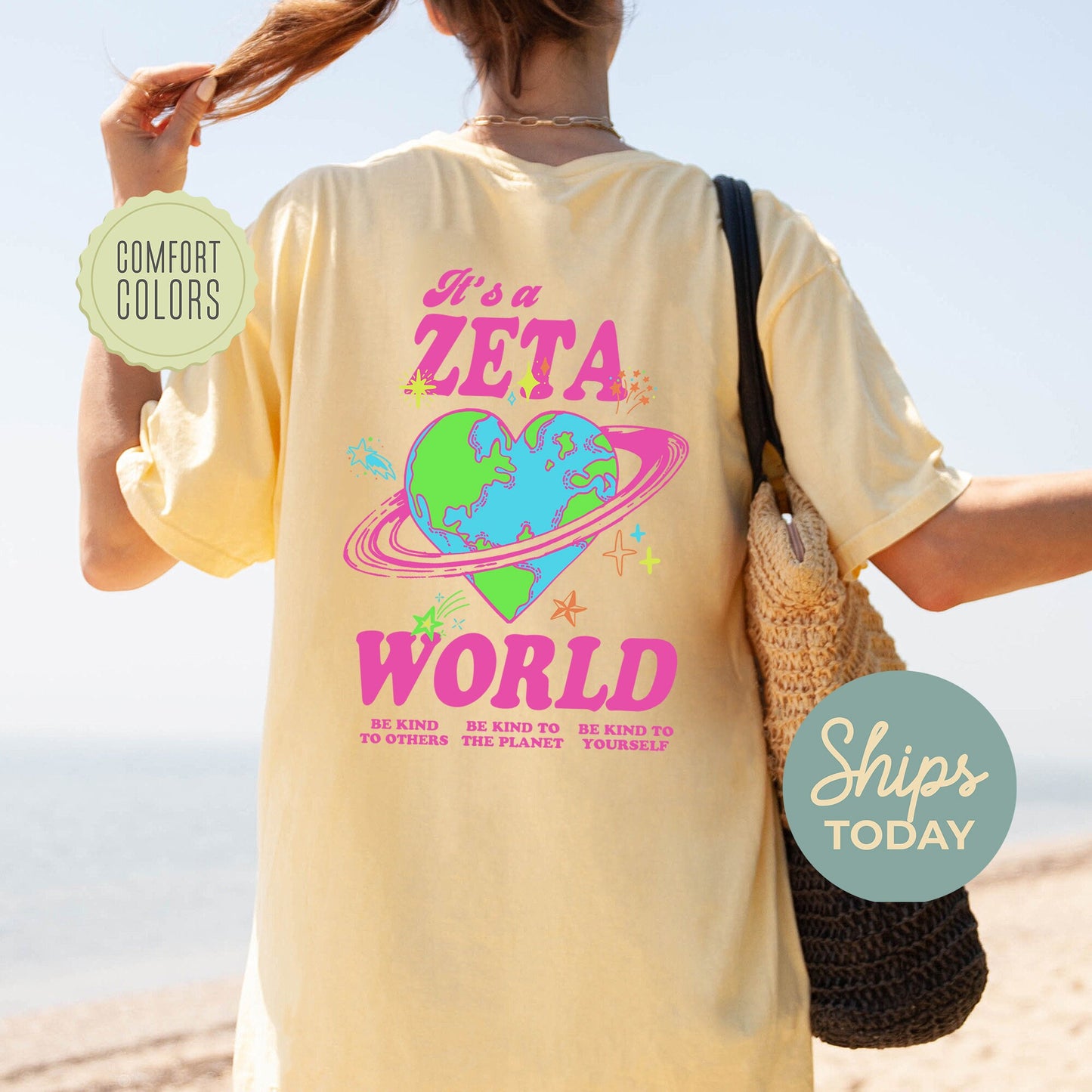 Zeta Tau Alpha Pink Planet Comfort Colors Sorority T-shirt _ 34255g