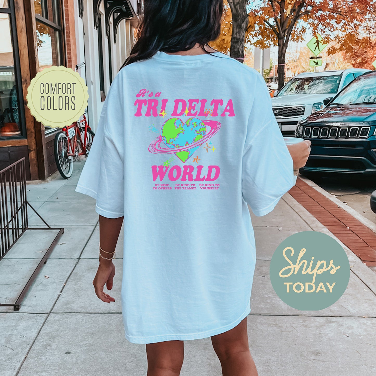 Delta Delta Delta Pink Planet Comfort Colors Sorority T-shirt _ 34240g