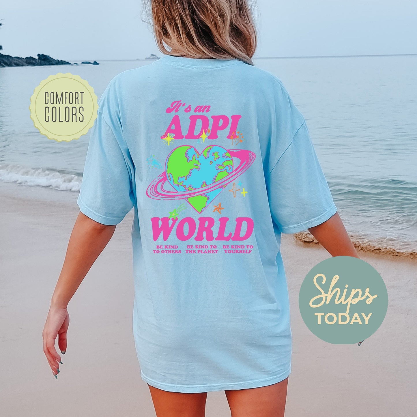 Alpha Delta Pi Pink Planet Comfort Colors Sorority T-shirt _ 34231g