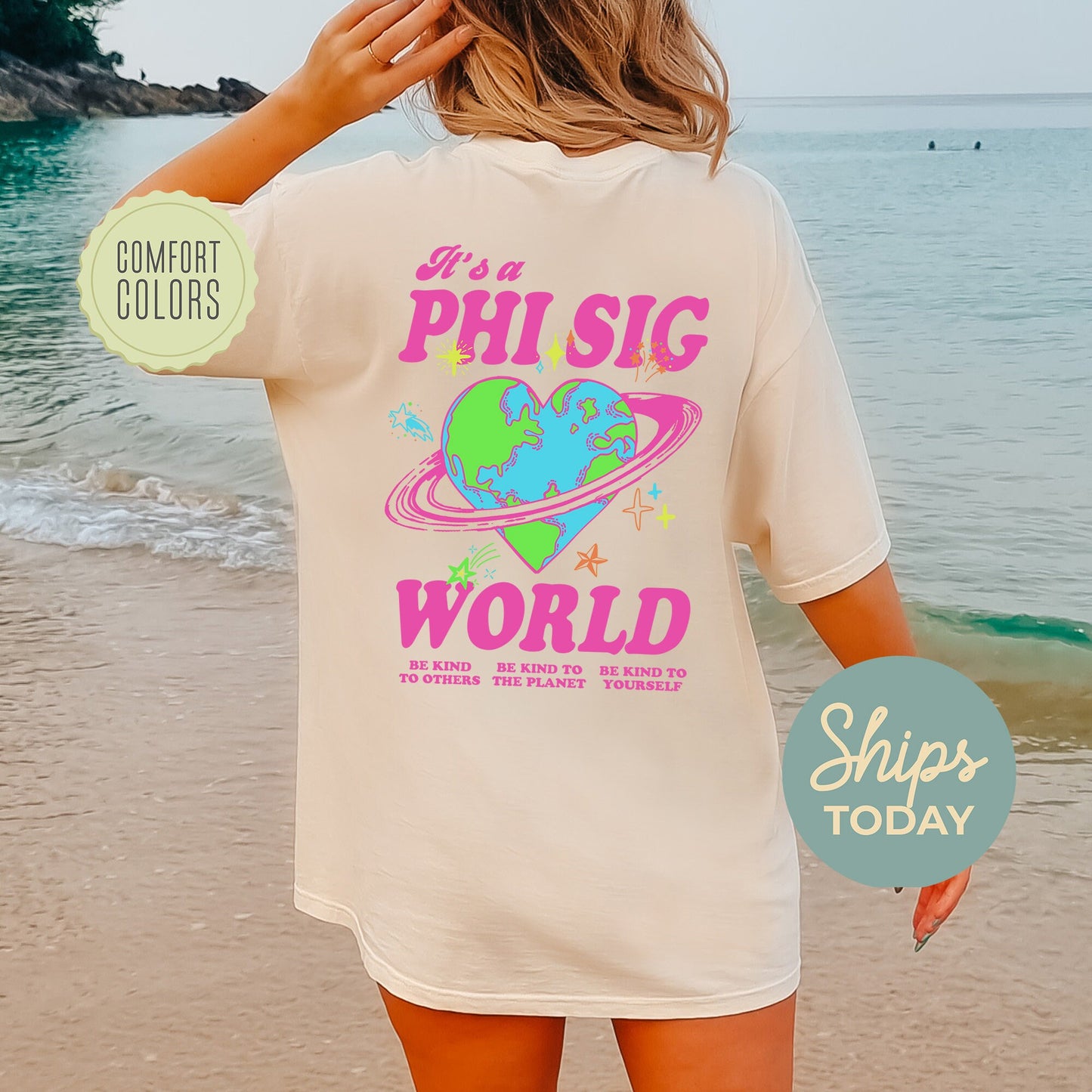 Phi Sigma Sigma Pink Planet Comfort Colors Sorority T-shirt _ 34249g
