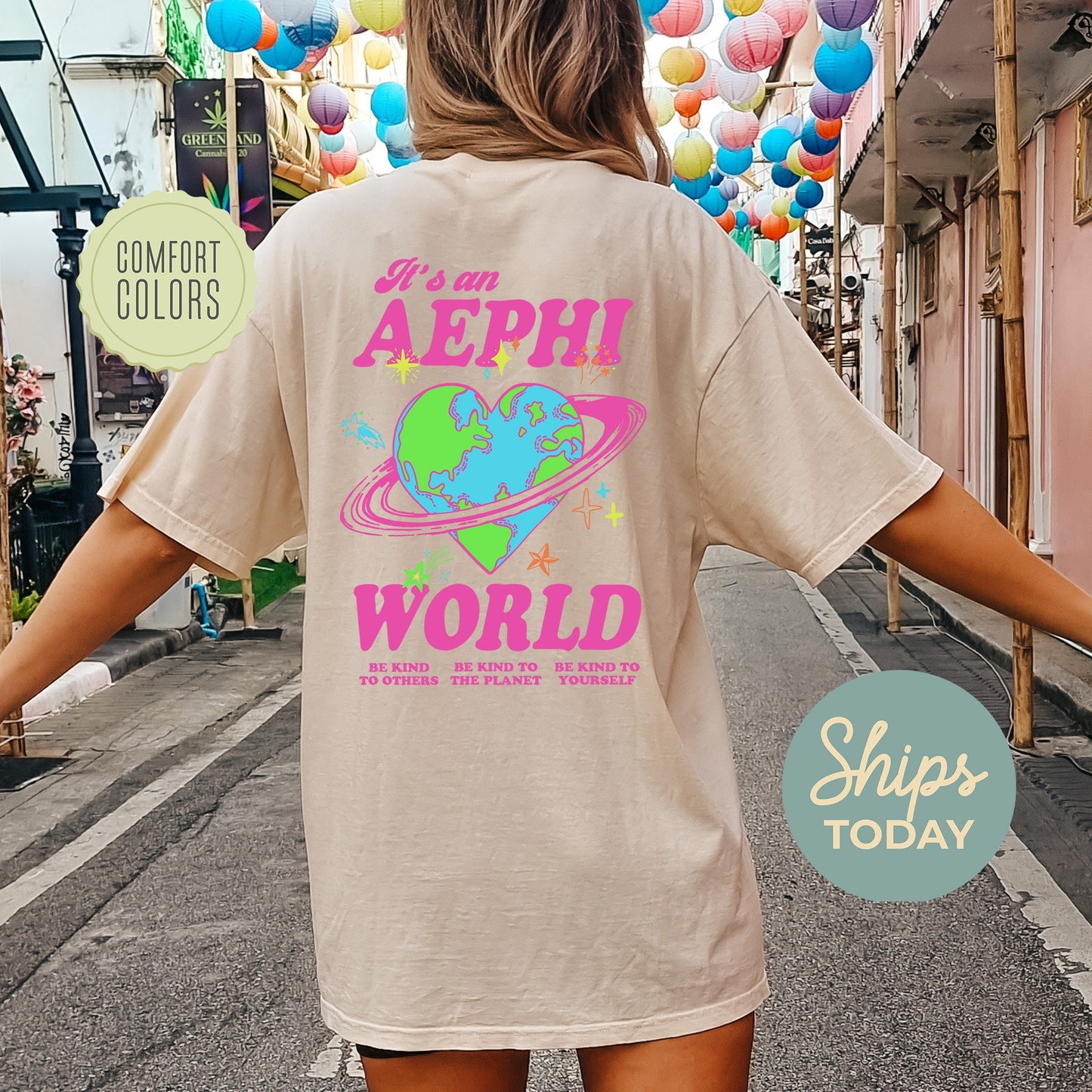 Alpha Epsilon Phi Pink Planet Comfort Colors Sorority T-shirt _ 34232g