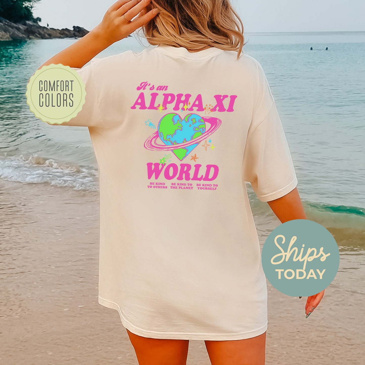 Alpha Xi Delta Pink Planet Comfort Colors Sorority T-shirt _ 34238g