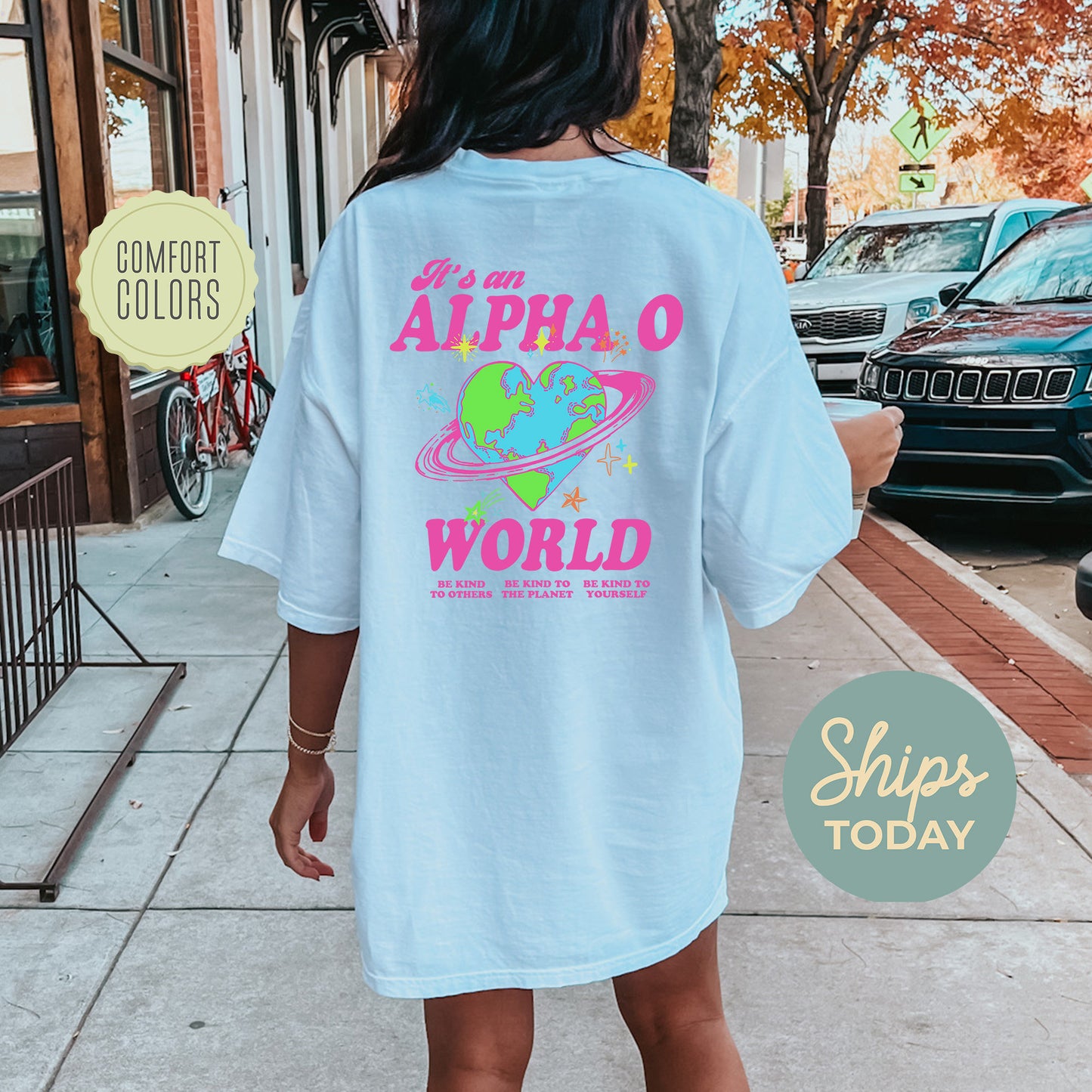 Alpha Omicron Pi Pink Planet Comfort Colors Sorority T-shirt  34234g
