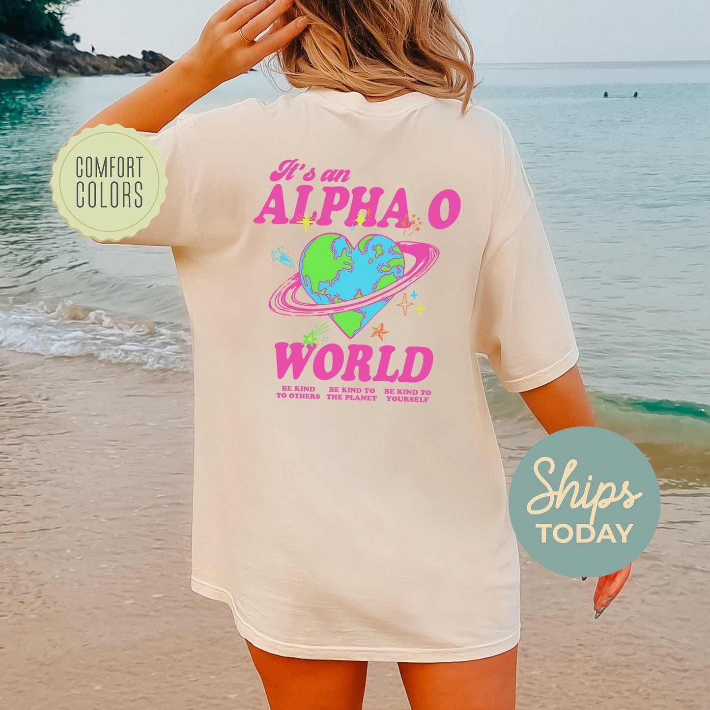 Alpha Omicron Pi Pink Planet Comfort Colors Sorority T-shirt  34234g