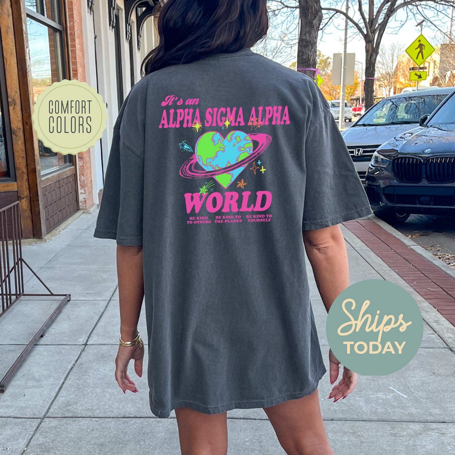 Alpha Sigma Alpha Pink Planet Comfort Colors Sorority T-shirt _ 34236g