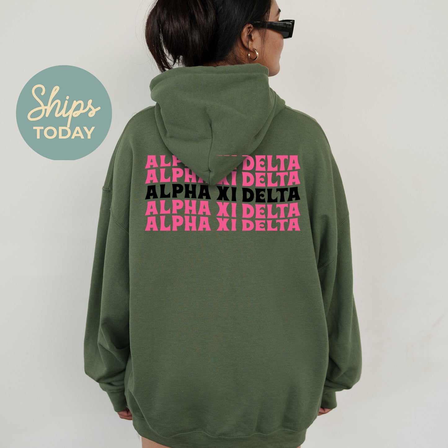 Alpha Xi Delta Pink Waves Sorority Hoodie _ 33084g
