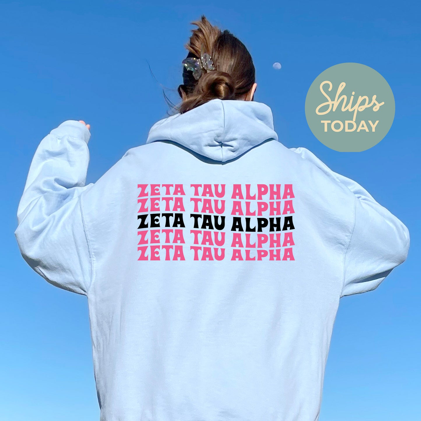 Zeta Tau Alpha Pink Waves Sorority Hoodie _ 33101g