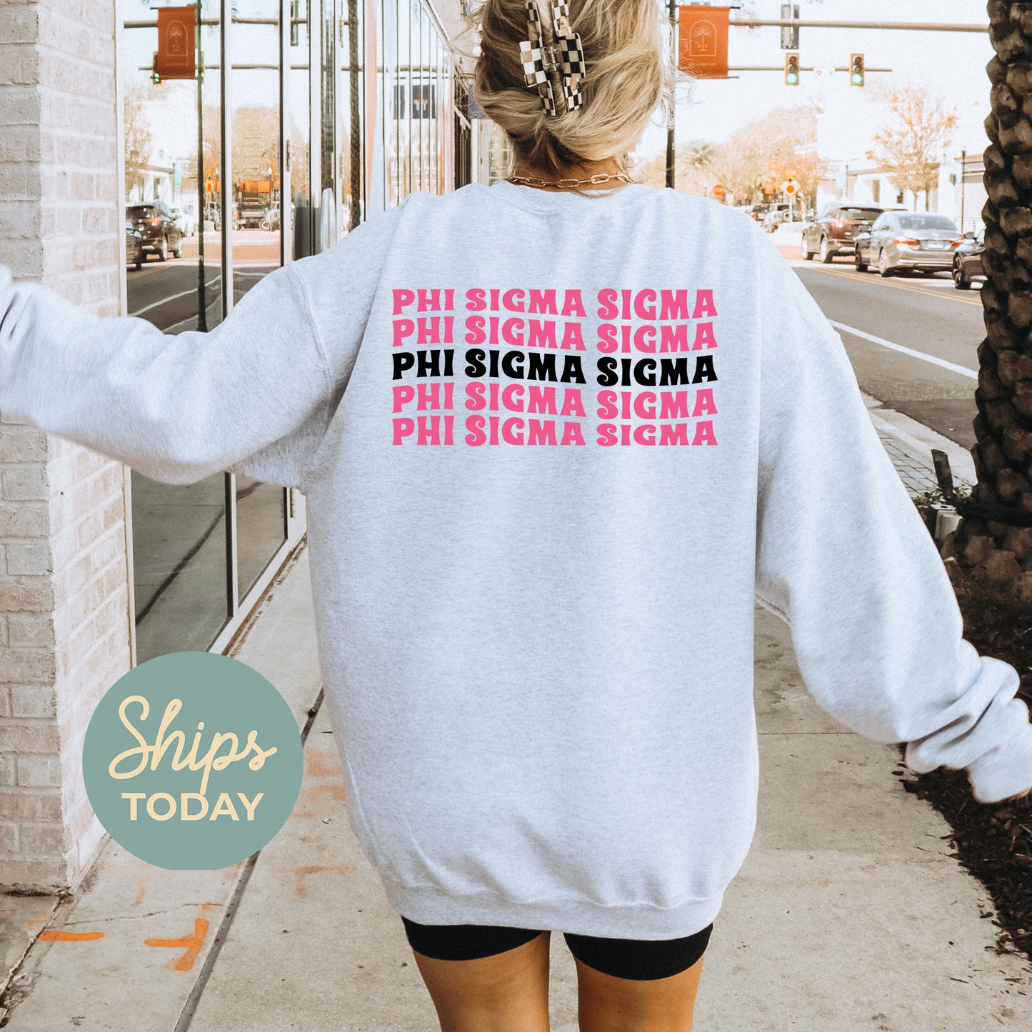 Phi Sigma Sigma Pink Waves Sorority Hoodie _ 33095g