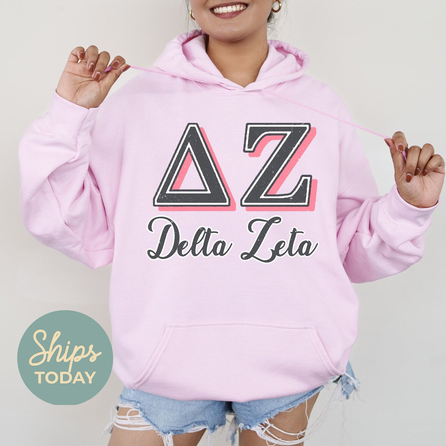 Delta Zeta Greek Colors Sorority Hoodie _ 36082g