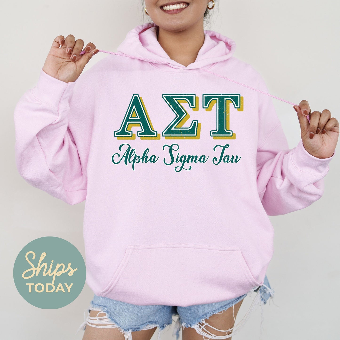 Alpha Sigma Tau Greek Colors Sorority Hoodie _ 36076g