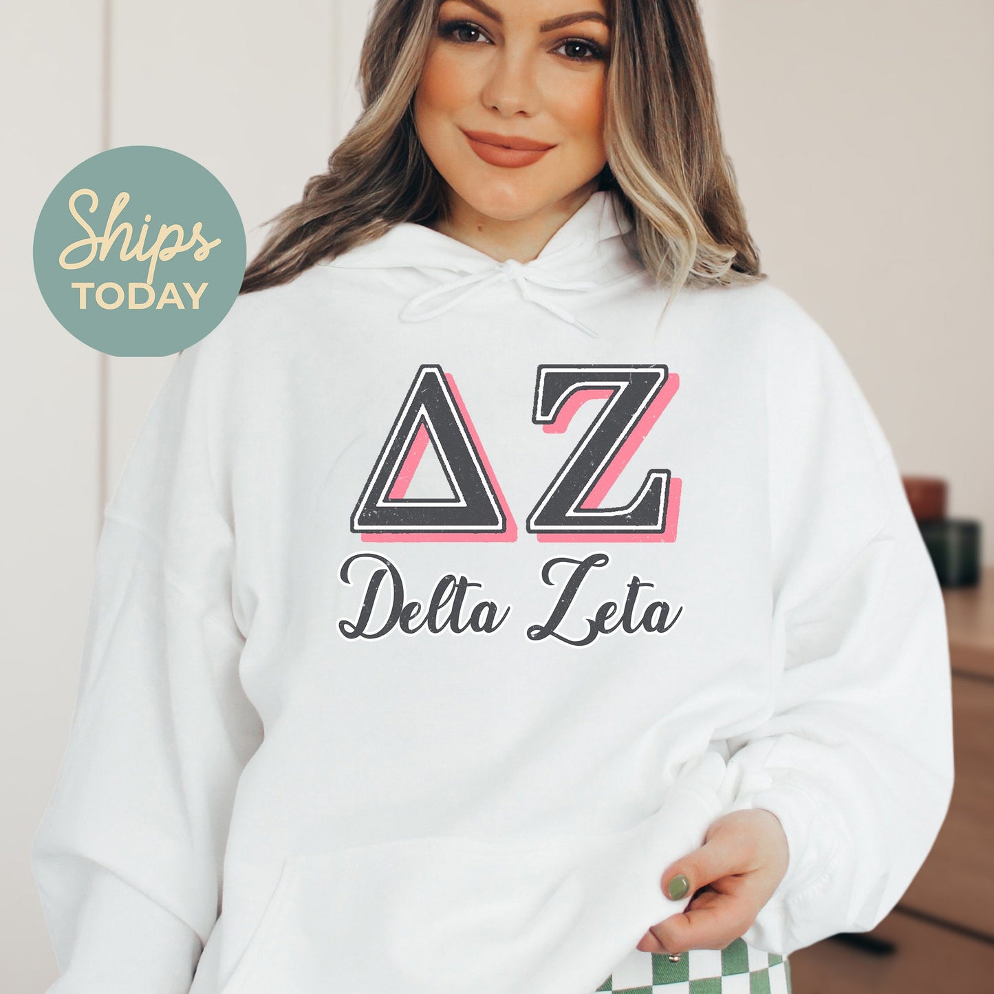 Delta Zeta Greek Colors Sorority Hoodie _ 36082g