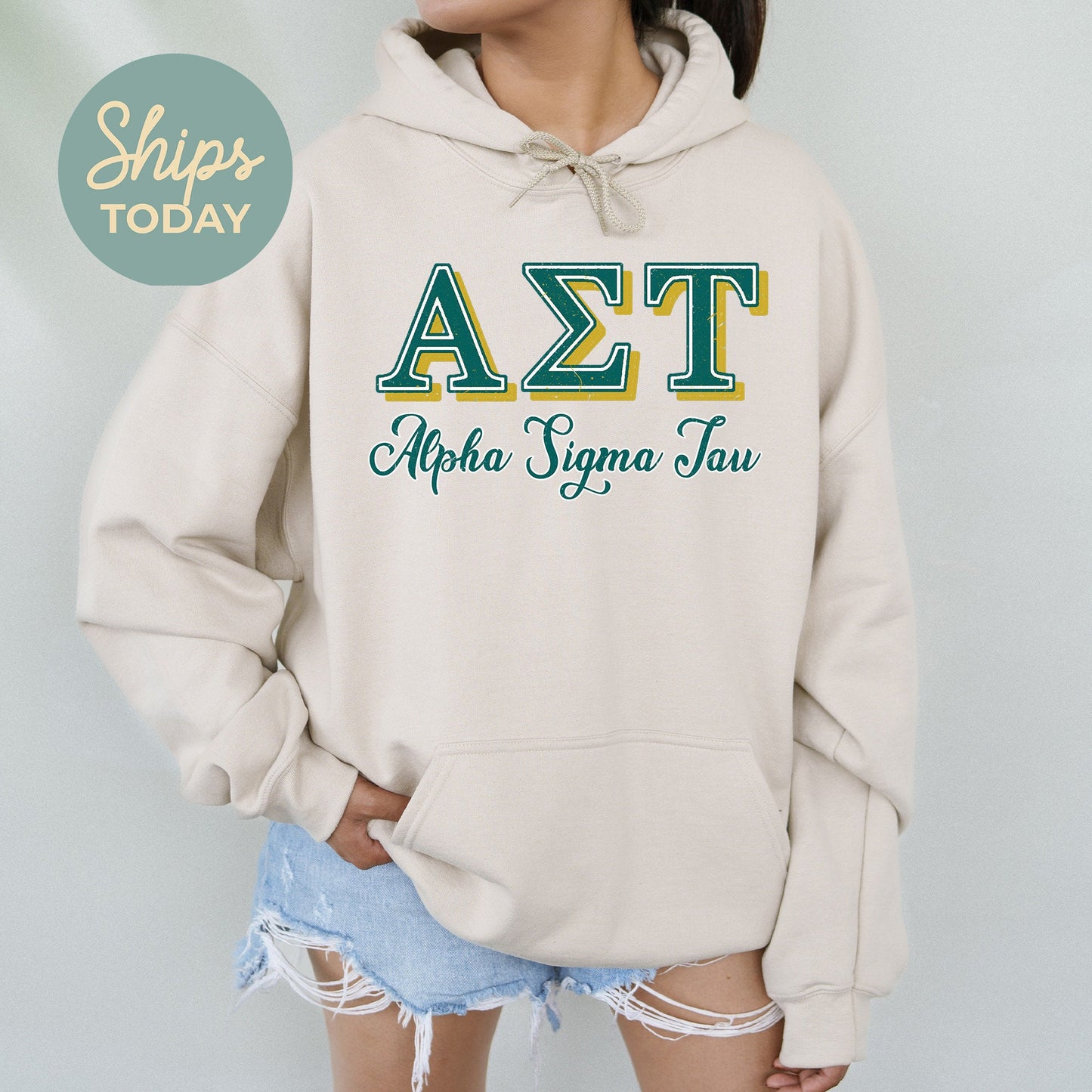 Alpha Sigma Tau Greek Colors Sorority Hoodie _ 36076g